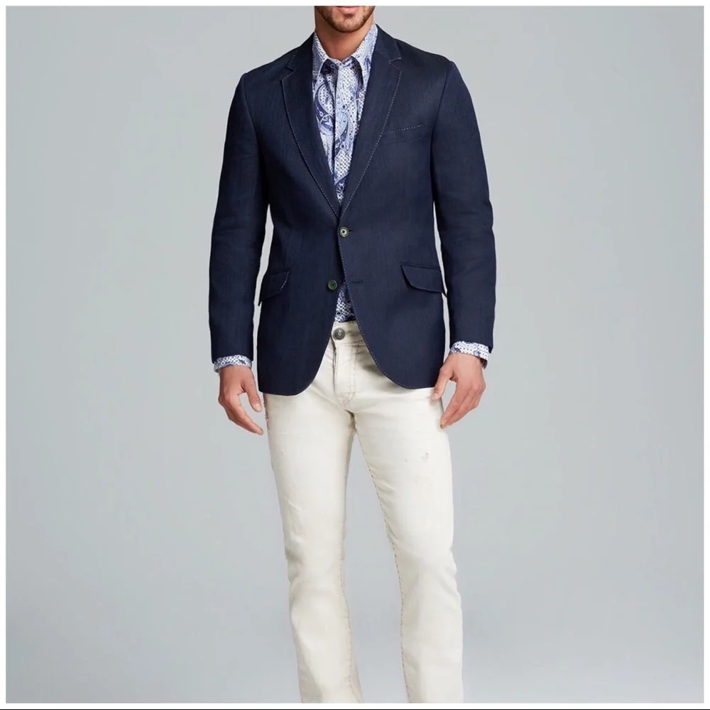 NWT Robert Graham Campbell Blazer linen navy blue